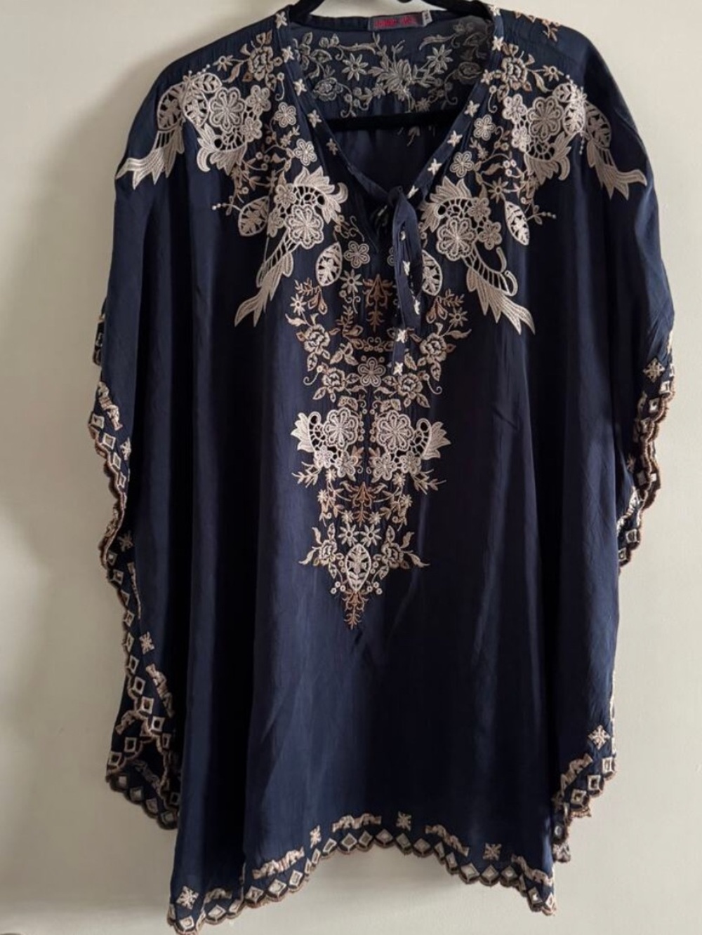 Johnny Was Egypt Embroidered Oversized Poncho Tunic Top Size S Elegant Feminine